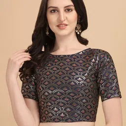 Oomph! Woven Design Boat Neck Short Sleeve Art Silk Saree Blouse-picture-37