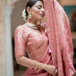 BAESD Floral Zari Silk Blend Banarasi Saree image 2