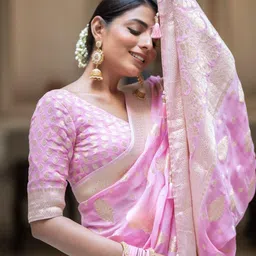 BAESD Floral Zari Silk Blend Banarasi Saree image 5