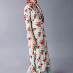 Vishudh Women Turquoise Blue & Red Printed Kurta with Palazzos image 2