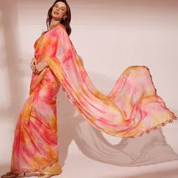 Mitera Tie and Dye Printed Beads and Stones Organza Saree image 2