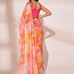 Mitera Tie and Dye Printed Beads and Stones Organza Saree image 3