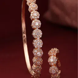 Kennice Rose Gold-Plated American Diamond Bangle-Style Bracelet With Finger Ring-picture-26