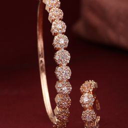 ZENEME Rose Gold-Plated American Diamond-Studded Bangle-Style Bracelet & Ring-picture-43