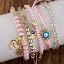 Shining Diva Fashion Set Of 6 Pink Gold-Plated Charm Bracelet-picture-39