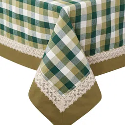 SHADES of LIFE Olive Green & White Checked Printed 6 Seater Cotton Table Covers image 4