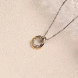 shaheeba Stainless Steel Dual-Tone Interlocking Ring Pendant Necklace for Men & Boys | Stylish Streetwear Jewelry | Silver and Gold Chain | Gift for Men and Boys image 2