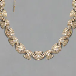 Rubans 18K Gold-Plated Cubic Zirconia Studded Leaf Design Statement Necklace image 3