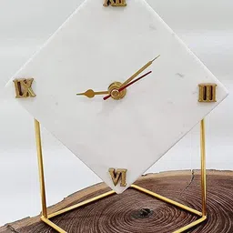 HOMEARTE White & Beige Analogue Vintage Diamond Shape Marble Desktop Table Clock image 5