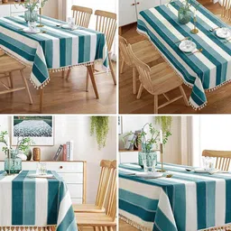 URBAN SPACE Green & White 6 Seater Striped Table Cloth image 4