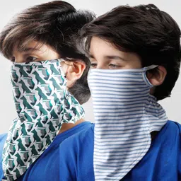 Dream of Glory Inc Kids White & Green Pack of 2 Pure Cotton Reusable Cloth Masks-image-0