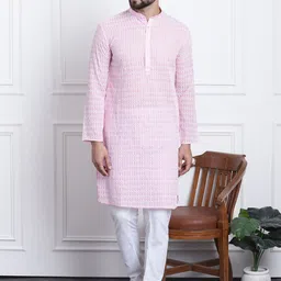 SOJANYA Ethnic Motifs Embroidered Regular Thread Work Pure Cotton Kurta With Churidar image 1
