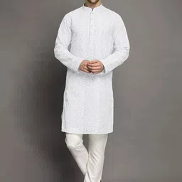 Utsav Fashion Mandarin Collar Long Sleeves Ethnic Motifs Embroidered Kurta with Trouser image 1