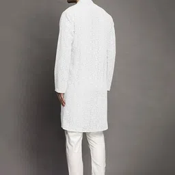 Utsav Fashion Mandarin Collar Long Sleeves Ethnic Motifs Embroidered Kurta with Trouser image 4