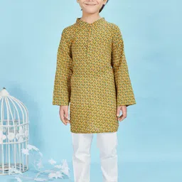 Maaikid Boys Ethnic Motifs Printed Band Collar Pure Cotton Kurta with Pyjamas-picture-46