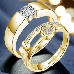 MYKI Unisex Set Of 2 Gold-Plated King & Queen Adjustable Couple Rings image 3