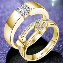 MYKI Unisex Set Of 2 Gold-Plated King & Queen Adjustable Couple Rings image 4