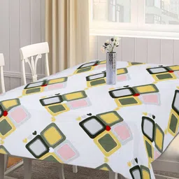 Arrabi White & Green Geometric Printed 6-Seater Table Cover image 1