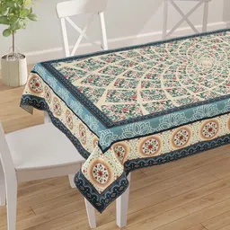 SWAYAM Beige & Blue Printed 6-Seater Table Cover image 1