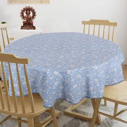 Texstylers Blue & White Floral Anti Slip Cotton Round 4 Seater Table Cover-image-78