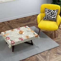 BIGGER FISH Beige & Brown Floral Textured Rectangle Table Cover image 1