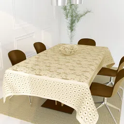 BIGGER FISH Beige Cotton 6-Seater Table Cover image 1