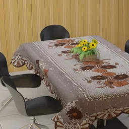 BIGGER FISH Brown & White Cotton 6 Seater Table Cover image 1