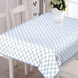 Texstylers White & Blue Floral Anti-Slip Cotton 6-Seater Rectangular Table Cover-picture-4