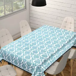 Texstylers White & Green Floral Anti Slip Cotton 6 Seater Table Cover-picture-28