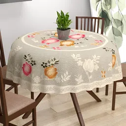 BIGGER FISH Beige & Pink Floral Printed 6-Seater Table Cover image 1