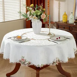 TANLOOMS White Floral Round 4-Seater Table Cover with Embroidered details-image-15