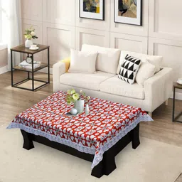 DREAM CARE White & Red Floral Printed Waterproof Rectangular 2 Seater Center Table Cover image 2
