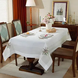TANLOOMS White & Brown Floral Embroidered Rectangle Table Cover-image-91