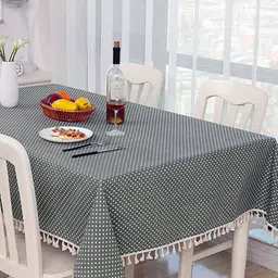 HOUSE OF QUIRK Grey & White Polka Dot Rectangle Cotton Linen Dust-Proof Table Cover-picture-38