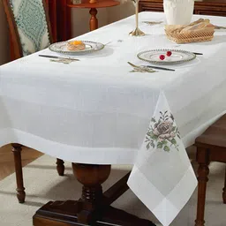 TANLOOMS White & Brown Floral Embroidered Rectangle Table Cover-image-15