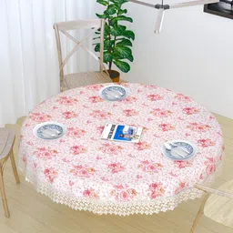 TANLOOMS White & Pink Floral Printed Jute Cotton 4-Seater Table Cover-picture-39