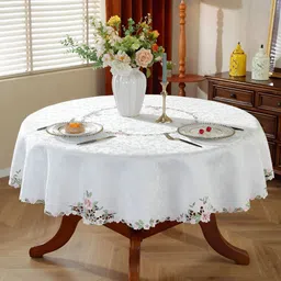 TANLOOMS White Floral Round 4-Seater Table Cover with Embroidered details-image-58