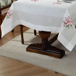 TANLOOMS White Floral Anti-Skid 2-Seater Table Cover with Embroidered details-image-5