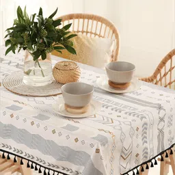 URBAN SPACE Off-White Geometric Printed Pure Cotton 6-Seater Table Cover-image-31