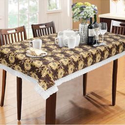 Dakshya Industries Brown Floral Printed 6 Seater Table Cover-picture-1