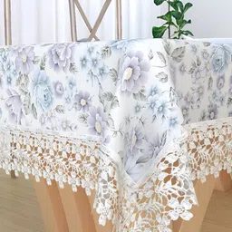 TANLOOMS Blue & White Floral Cotton Textured 6-Seater Table Cover-picture-29