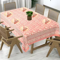 Bohekant White Floral Cotton 6-Seater Table Cover-image-4