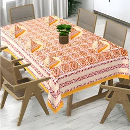Bohekant White Floral Cotton 6-Seater Table Cover-image-14