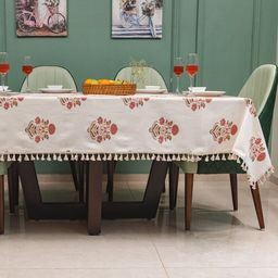 URBAN SPACE Maroon & White Floral Printed Pure Cotton 4-Seater Table Covers-picture-38