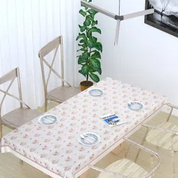 TANLOOMS White Floral Cotton 8-Seater Table Cover with Textured details-image-23