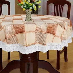Dakshya Industries Brown & Beige Geometric Printed Embellished Waterproof Table Cover image 2