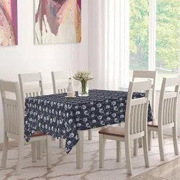 Aura Black & White Floral Printed Waterproof Rectangle Table Cover image 5