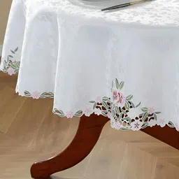 MONKDECOR White Floral Round 6-Seater Table Cover with Embroidered details image 3