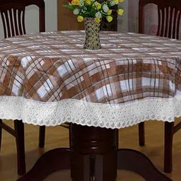 Dakshya Industries Brown Checked PVC 6 Seater Table Cover image 5