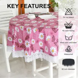 Dakshya Industries Maroon & White Floral Printed Embellished Waterproof Round Table Cover image 3